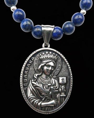 Lapis lazuli - Halsketting Sainte Barbe – Beschermmedaille