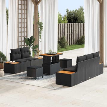 vidaXL Tuinbankenset 8 st 7-Aantal zitplaatsen Zwart, Verzenden, Nieuw, Rotan, 8 zitplaatsen