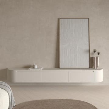 Aura curved TV-Meubel zwevend beige 180 cm, Overige materialen, 150 tot 200 cm, Nieuw, Ophalen of Verzenden