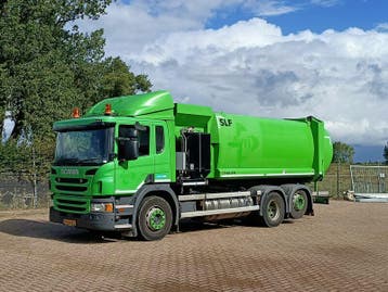 Vuilniswagen, Scania, P280 6x2 opbouw Haller zijlader Zoe