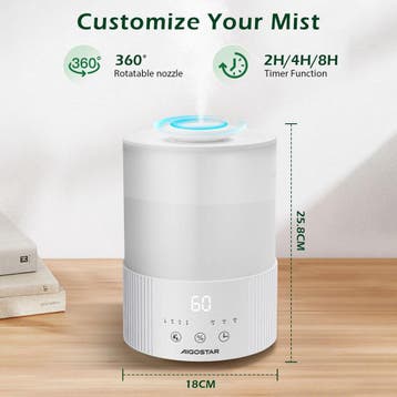 Luchtbevochtiger slaapkamer - Humidifier - 2,5L - Wit - Aigo, Verzenden, Zo goed als nieuw