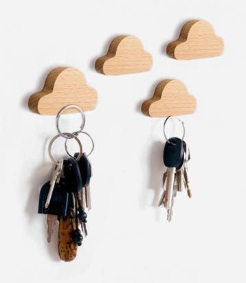 Set van 4 houten sleutelhouders (wolkje, magnetisch, beuken, Ophalen of Verzenden, Nieuw