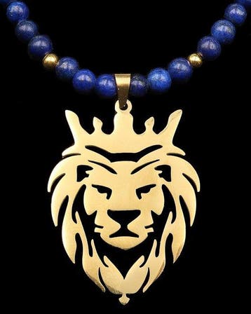 Lapis lazuli - Halsketting met Gekroonde Leeuw –