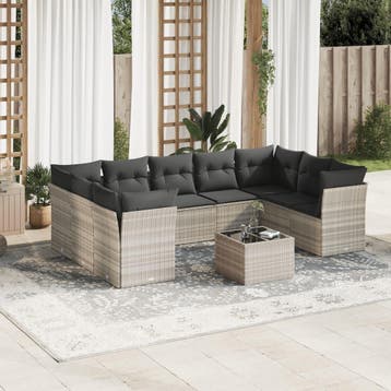 vidaXL 10-delige Loungeset met kussens poly rattan, Verzenden, Nieuw, Loungeset