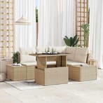 vidaXL Tuin Sofa Set met kussen met opslag 5 pcs Beige poly, Tuin en Terras, Tuinsets en Loungesets, Verzenden, Nieuw, Rotan, 5 zitplaatsen