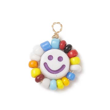 2 x Vrolijke smiley bedel met rondom glas rocailles, dive..., Ophalen of Verzenden, Nieuw, Kraal
