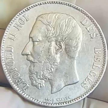 België. Leopold II. 5 Francs 1873 (Zonder minimumprijs)