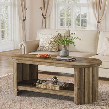 Rustieke Ovalen Salontafel met 2 Lagen Opbergruimte - 120cm, Verzenden, Nieuw