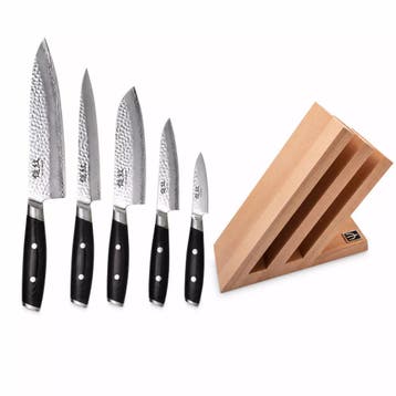 Yaxell Tsuchimon Messenset – 6-delig – Messenblok met 5, Ophalen of Verzenden, Nieuw, Hout, Bestekset
