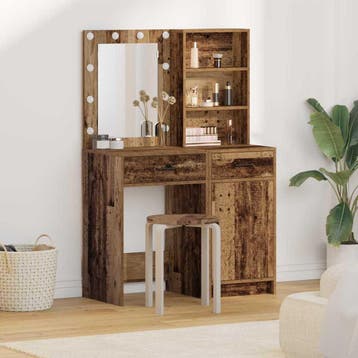 vidaXL Make-up tafel set met LED 2 st Oudhout Bewerkt hout, Verzenden, Nieuw