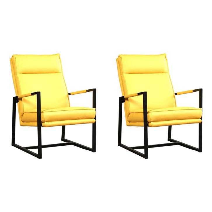 Set van 2 Leren fauteuils Square - Toledo Giallo (geel), Huis en Inrichting, Fauteuils, 50 tot 75 cm, 75 tot 100 cm, Nieuw, Leer