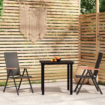 vidaXL 3-delige Tuinset zwart, 2 zitplaatsen, Verzenden, Nieuw, Rvs