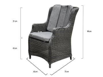 Darwin deluxe premium  dining tuinstoel antraciet, Tuin en Terras, Ophalen of Verzenden, Nieuw, Wicker