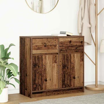 vidaXL Dressoir met lade 80x34x76 cm spaanplaat oud hout, Verzenden, Nieuw, Overige houtsoorten, Minder dan 50 cm