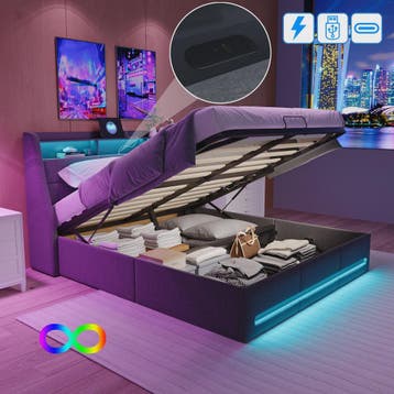 Luxe Gestoffeerd Bed 140/160x200cm met LED Verlichting, USB, Verzenden, Nieuw