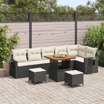 vidaXL Tuinbankenset 11 st Zwart en Crème poly rattan, Verzenden, Nieuw, Rotan, Meer dan 8 zitplaatsen