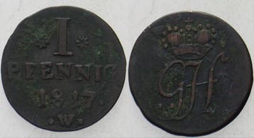 1 Pfennig 1817 Waldeck Georg Heinrich 1813-1845, Verzenden