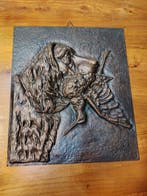 Reliëf, Cane con fagiano - rilievo in bronzo vintage - 28 cm