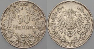 50 Pfennig 1900 J Kleinmunten-kaiserreich Grosser Adler, Verzenden