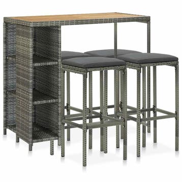 vidaXL 5-delige Tuinbarset met kussens poly rattan grijs, Verzenden, Nieuw