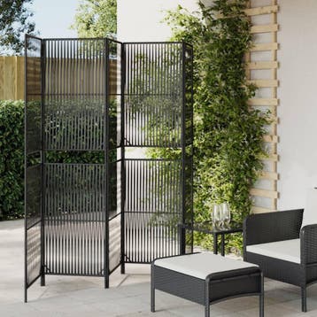 vidaXL Kamerscherm 5 panelen poly rattan zwart, Huis en Inrichting, Verzenden, Nieuw