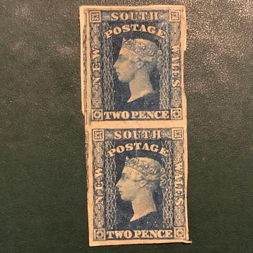 New South Wales 1853 - Penny Blue in verticaal paar met, Postzegels en Munten, Gestempeld