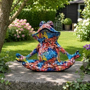 Beeld, street Art frog meditating yoga - 25 cm - polyresin