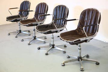 Stoel - Leder, Staal, Chroom - Set of four vintage chairs, Antiek en Kunst