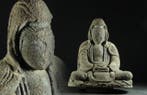 Antique Amitabha Buddha Stone Sculpture - sculptuur Steen -
