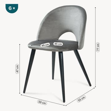 Eetkamerstoelen Karijo set van 6 fluweel 77x50x55 cm grijs e, Verzenden, Nieuw