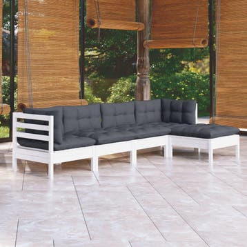 vidaXL 5-delige Loungeset met kussens grenenhout wit, Verzenden, Nieuw, 5 zitplaatsen, Loungeset