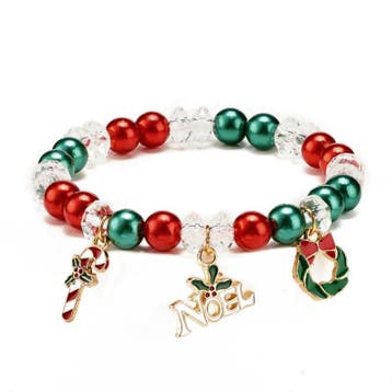 1 x Armbandje met elastiek en metalen kerstbedels (Sieraden), Ophalen of Verzenden, Nieuw, Kraal