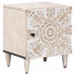 vidaXL Nachtkastje Wit 40 x 33,5 x 46 cm Massief Mango Hout, Minder dan 45 cm, Verzenden, Nieuw, Minder dan 55 cm