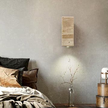 Nieuw | Japanse stijl wandlamp | Wabi-Sabi Travertijn Steen, Verzenden, Nieuw, Hout, Wabi Sabi