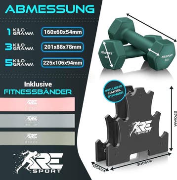 Dumbells set - Gewichten set - Halterset - 18 kg - RE:SPORT, Verzenden, Zo goed als nieuw