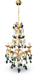 Kroonluchter - Goudkleurig metaal en glas. - Kersen