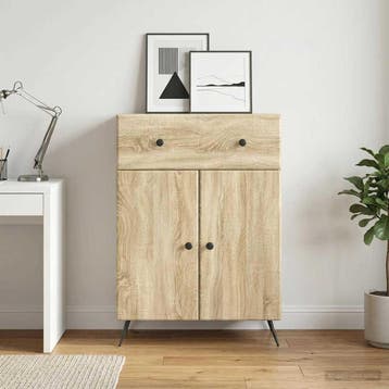 vidaXL Dressoir Sonoma Eiken 66 x 34,5 x 90 cm Bewerkt hout, Verzenden, Nieuw, Overige houtsoorten, Minder dan 50 cm