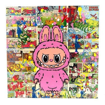 Koen Betjes (1992) - Labubu x Comics x Collage (canvas)