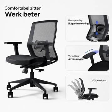 Bureaustoel Ergonomisch - Verstelbaar - 130 kg, Verzenden, Zo goed als nieuw, Bureaustoel