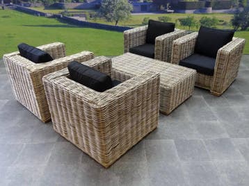 Nissah stoel loungeset 5-delig naturel rotan, Ophalen of Verzenden, Nieuw