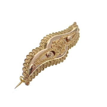 Antiek gouden broche; Filigrain, Ophalen of Verzenden, Gebruikt, Goud, Goud