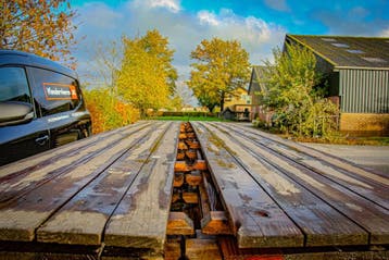 Te koop gebruikte vlondervloer 4,7 x 0,5 meter, Ophalen of Verzenden, Gebruikt, Hout