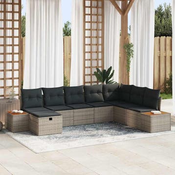 vidaXL Tuin Sofa Set met kussen met opslag Grijs poly rattan, Tuin en Terras, Verzenden, Nieuw