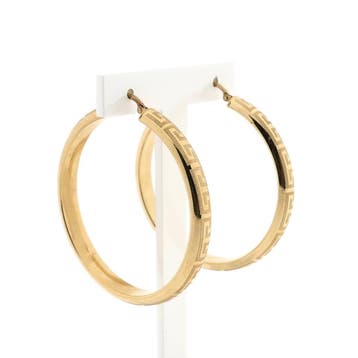 Gouden oorringen met meander patroon Ø 47,6 (Oorbellen), Sieraden, Tassen en Uiterlijk, Oorbellen, Ophalen of Verzenden, Gebruikt