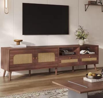 Modern TV-meubel 80 inch – 2 Rotan Deuren, 2 Lades, Bruin, Verzenden, Nieuw