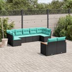 vidaXL 9-delige tuinbankset met kussens van zwart polyrotan, Verzenden, Nieuw