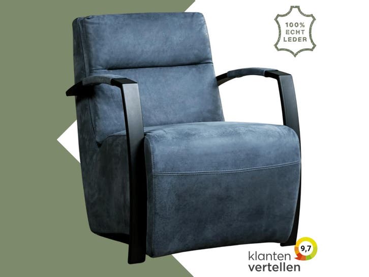 Leren fauteuil Arrival - Kenia Denim (blauw), Huis en Inrichting, Fauteuils, 50 tot 75 cm, 75 tot 100 cm, Nieuw, Leer, Ophalen of Verzenden