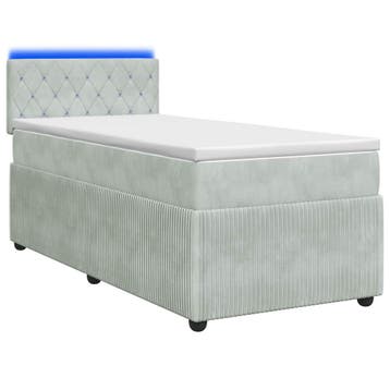 vidaXL Boxspring Bed met Matras en LED Lichtgrijs 90 x 190, Verzenden, Nieuw, Stof