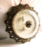 Plafondlamp - Groot formaat - geslepen kristal en brons -