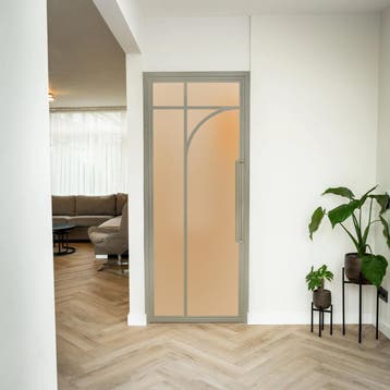 Stalen Binnendeur - Kiezelgrijs - 5 Vlaks rond - Matglas, Doe-het-zelf en Verbouw, Minder dan 80 cm, Binnendeur, Nieuw, Metaal